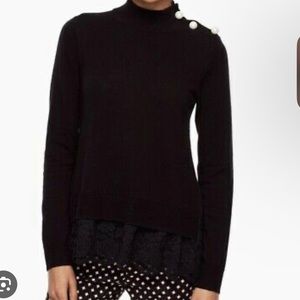 Kate Spade ♠️ Pearl Turtleneck Sweater in Black with lace insert
